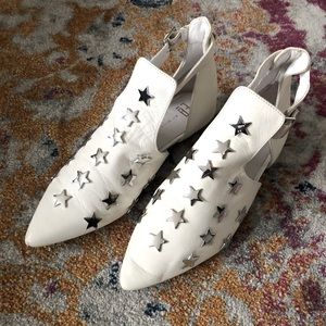 White leather booties ankle boots with star studs
